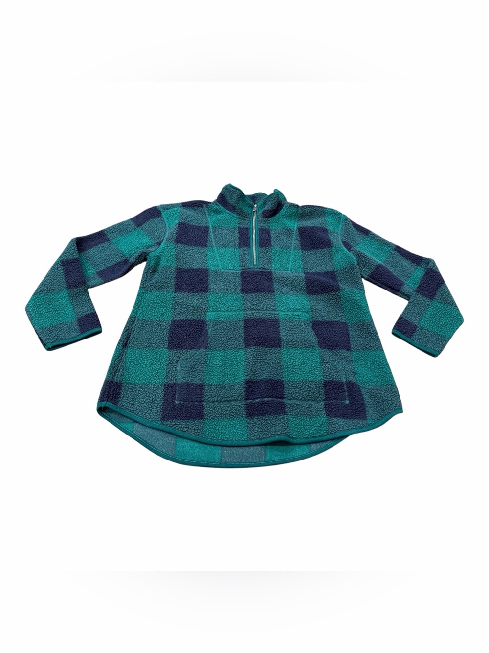 Style & Co Womens Plaid Pullover Fleece Sweatshirt Green Black Size Petite Large